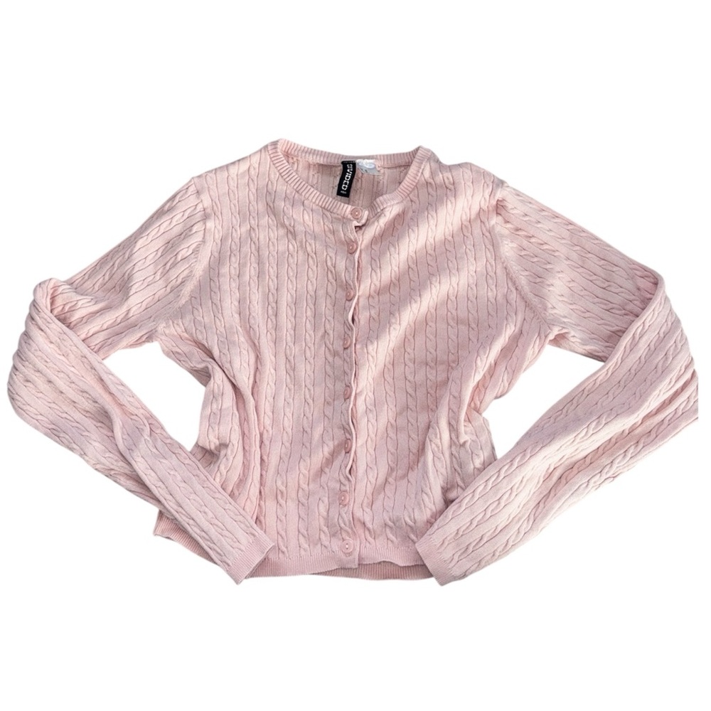 h&m pink cable knit cardigan